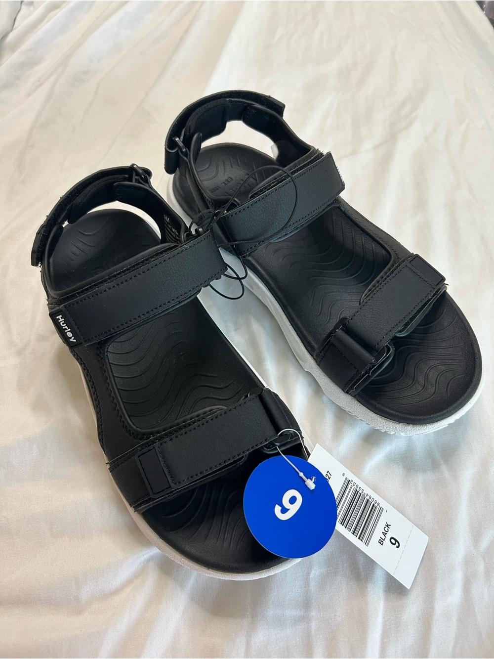 Hurley Black Men's Strap Sandals with White Soles